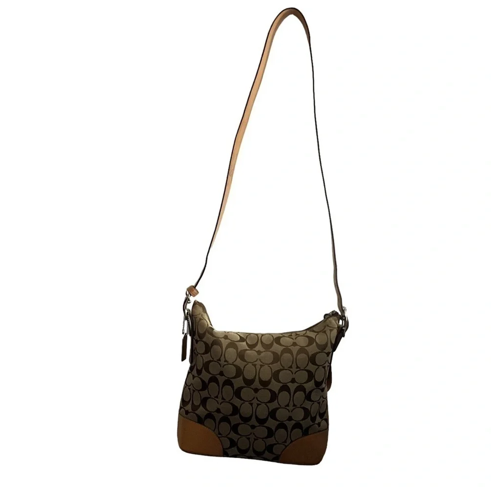 Coach L2K-6347 Hobo Signature Tote‎ Leather Trim Brown Logo Canvas Bag